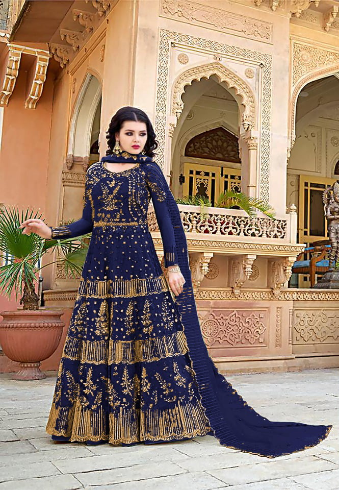 Harmonious Blue Color Georgette With Embroidery Work Party Wear Gown-cheohanoi.vn