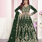Harmonious Green Color Heavy Net With Chain Stitch & Stone Work Anarkali Suit