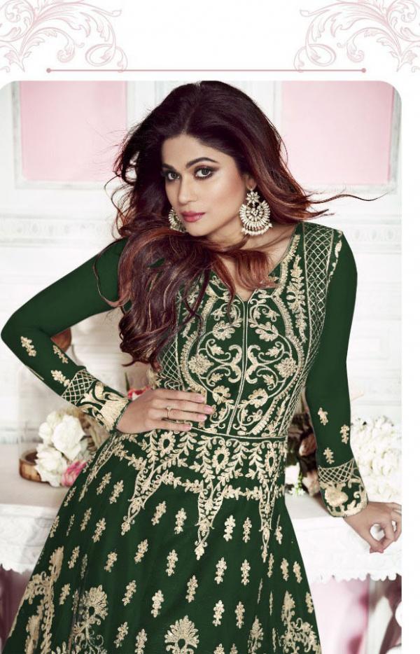 Harmonious Green Color Heavy Net With Chain Stitch & Stone Work Anarkali Suit