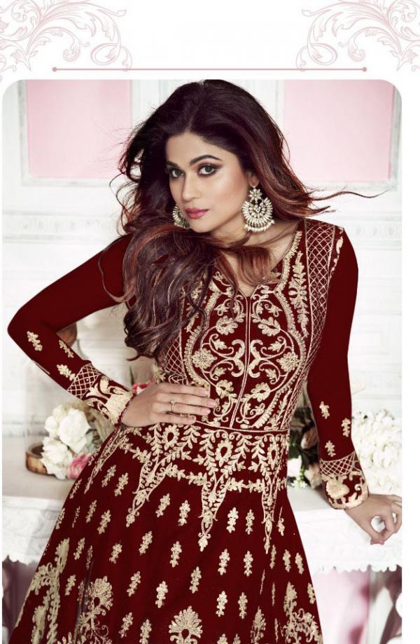 Harmonious Maroon Color Heavy Net With Chain Stitch & Stone Work Anarkali Suit
