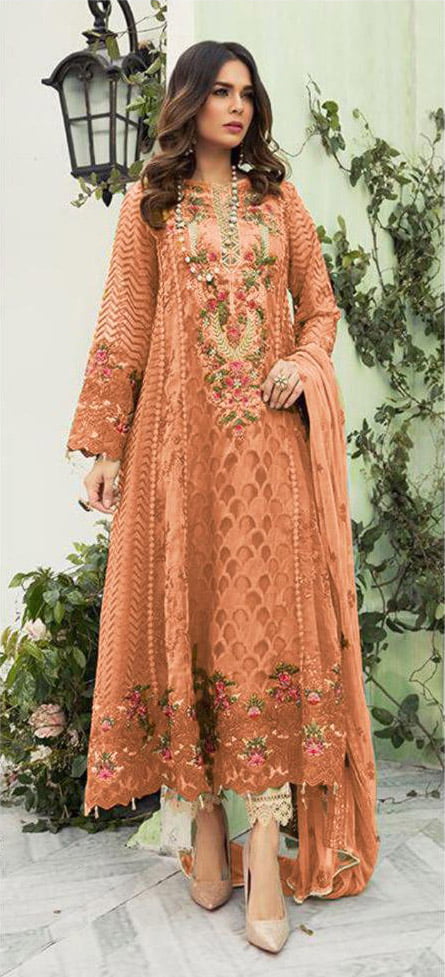 stylish-light-orange-color-heavy-fox-georgette-casual-wear-salwar-suit