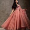 NSR 1266 Orange Bottom : Micro Cotton Work : Embroidery Sequences Work With Sleeves Wedding Party, Festive,@1669/- Only | Bollywood Gowns, Creative Gowns, Designer Gowns, Embroidered Gowns, Gowns, Party Wear Gowns, Straight Suits