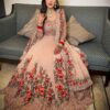 NSR 1251 Orange Gown : Georgette Bottom : Micro Cotton Work : Embroidery Sequences Work With Diamond Wedding, Party, Festive,@1699/- Only | Bollywood Gowns, Creative Gowns, Designer Gowns, Embroidered Gowns, Gowns, Party Wear Gowns, Party Wear Suits