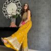 NSR 555 Yellow Jumpsuit : Heavy Faux Georgette Work : Heavy Embroidery With Sequin Work Flair : Each Leg 1.5 M Casual, Party @1699/- | Jump Suits, Casual Suits, Creative suits, Designer Suits, Palazzo Suits, Party Wear Suits, Salwar suit, Straight Suits