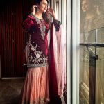 Beautiful Designer Maroon Color Heavy Velvet Sharara Suit