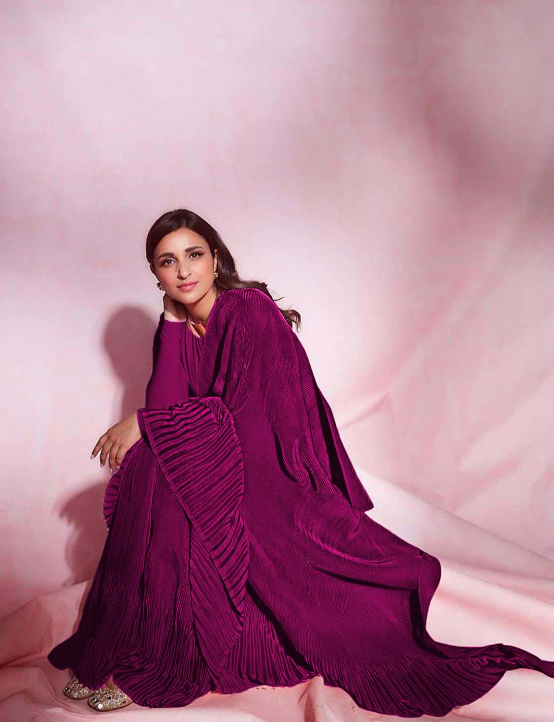 Violet Color Satin Georgette Knee Length Anarkali Salwar Kameez – 523864258