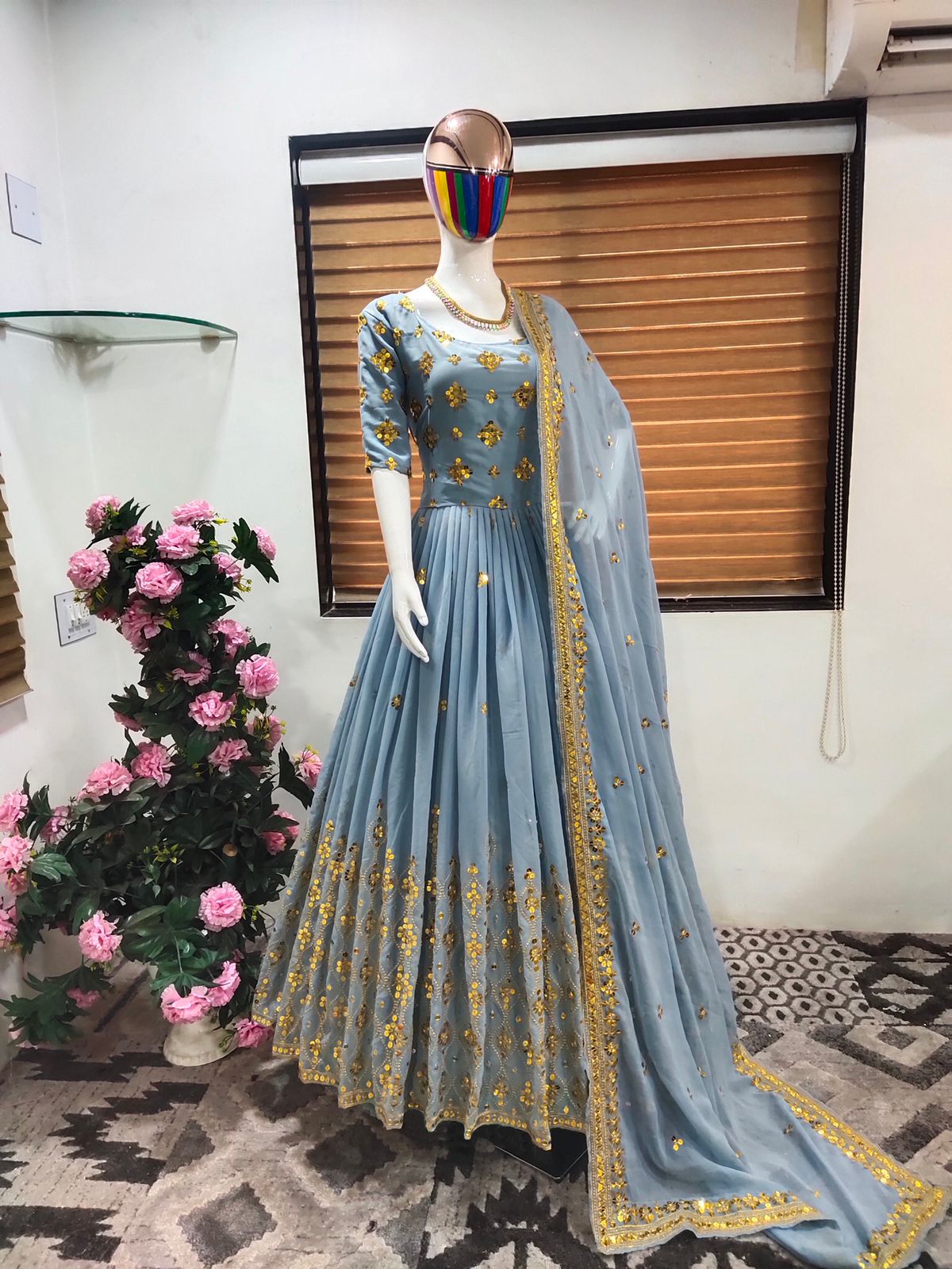 RE - Dark Blue Coloured Party Wear Georgette Gown With Dupatta-cheohanoi.vn