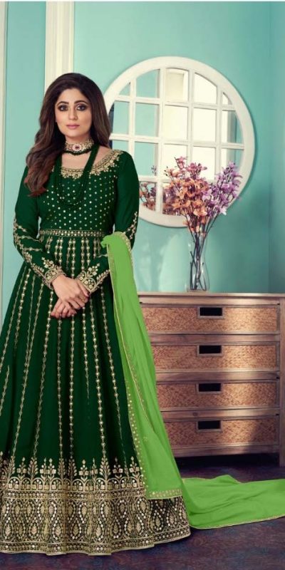 Adorable Green Color Gown Georgette With Embroidery Work