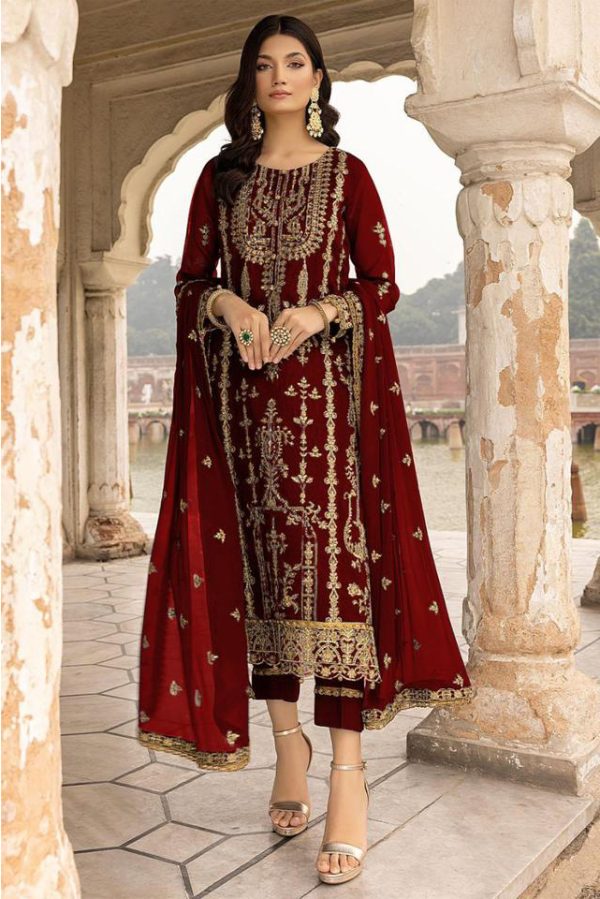 Alluring Maroon Color Georgette Embroidered Sequence Work Salwar Suit