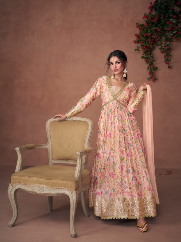 Attractive Pink Color Organza Silk With Embroidery And Sequins Work Anarkali Suit