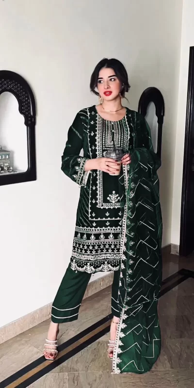Charming Green Color Velvet Heavy Embroidery Work Salwar Suit
