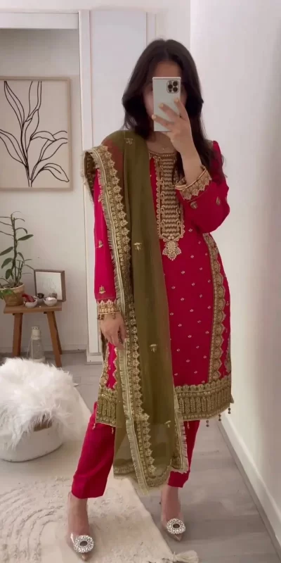 ZSR-3031 Red Color Top : Fox Georgette Work : Embroidery Sequence Work Inner : Micro Cotton Traditional Wear, Wedding, Festive, Events. @2199/- | Jump Suits, Casual Suits, Creative suits, Designer Suits, Palazzo Suits, Party Wear Suits, Patiala Suits, Salwar suit, Straight Suits