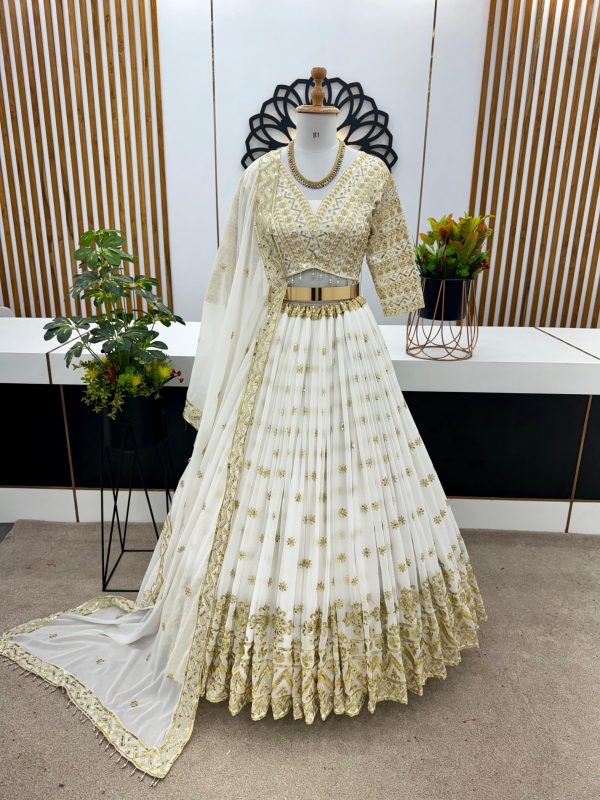 Fancy White Color Faux Georgette With Embroidery Sequence Work Lehenga Choli
