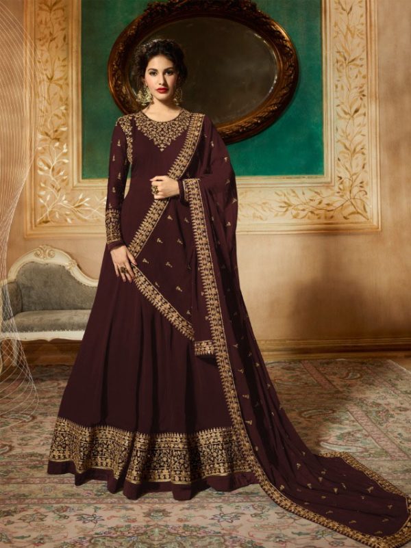 Marvelous Brown Georgette Designer Embroidered Anarkali Suit