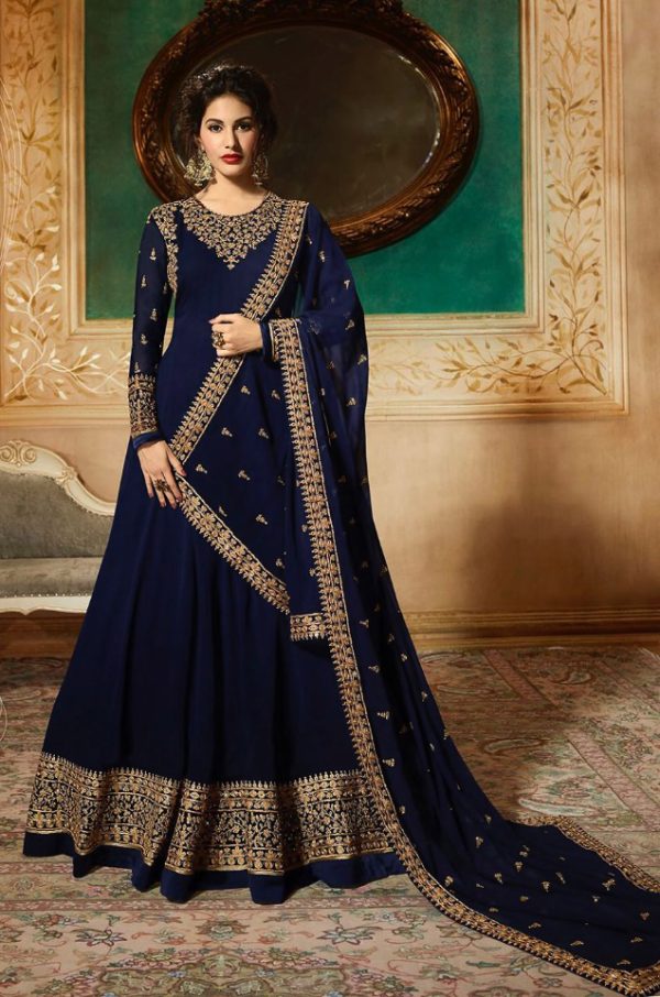 Marvelous Blue Georgette Designer Embroidered Anarkali Suit
