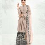 Latest Cream Color Georgette With Embroidery Work Sharara Suit