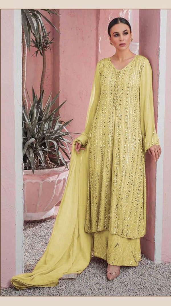 Latest Yellow Color Georgette Embroidered Sequence Work Straight Salwar Suit