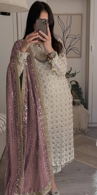 LG 1816 White Color Sequence Work Salwar Suit With Pink Dupatta Casual, Wedding, Festive, Events Etc. Expected Delivery 4-6 Working Days @2349/- | Casual Suits, Creative suits, Designer Suits, Party Wear Suits, Patiala Suits, Salwar suit, Straight Suits