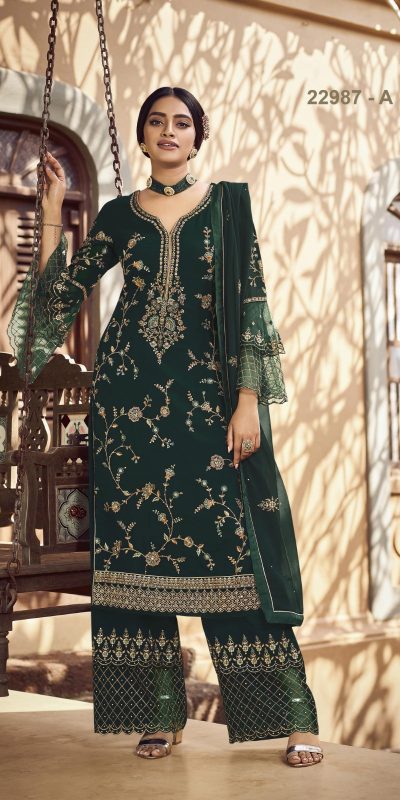 Fc 22987 Green Color Georgette Embroidery Stone Work Sharara Suit Wedding, Party, Festive Expected Delivery 4-6 Working Days @2149/- | Jump Suits, Casual Suits, Creative suits, Designer Suits, Palazzo Suits, Party Wear Suits, Patiala Suits, Salwar suit, Straight Suits