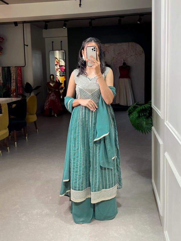 Stunning Green Color Georgette With Heavy Embroidery Sequence Work Party Wear Gown