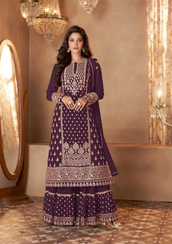 Stylish Maroon Color Georgette Sequins Work Sharara Suit