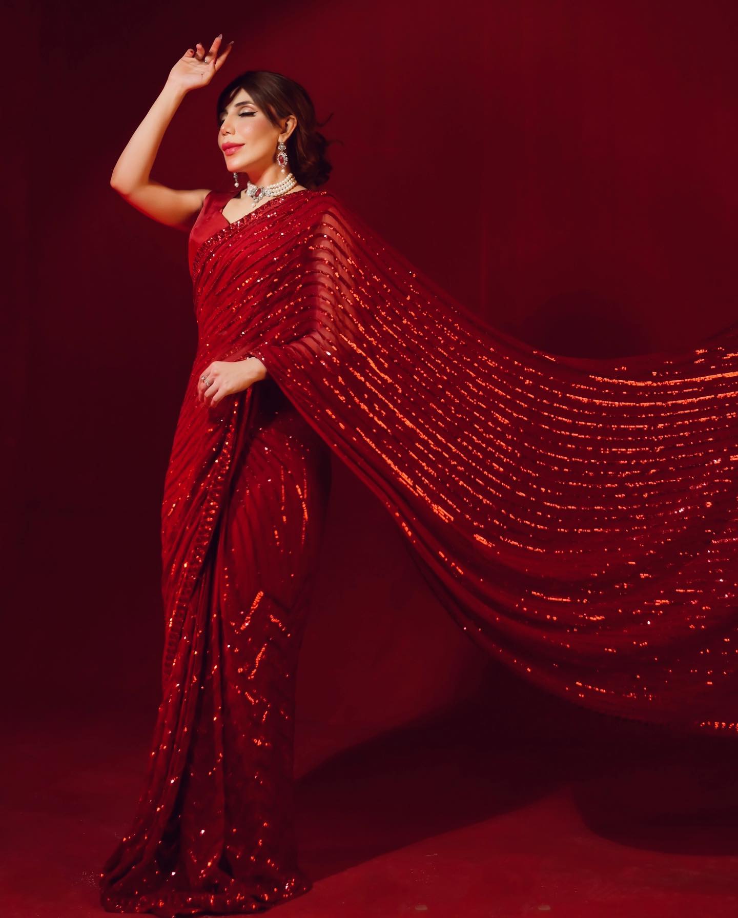 Red Party Wear Sequins Embroidered Saree In Georgette Saree 4068SR10