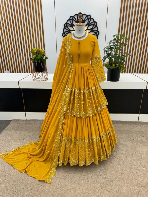 Stunning Yellow Color Faux Georgette With Embroidery Sequence Work Lehenga Choli