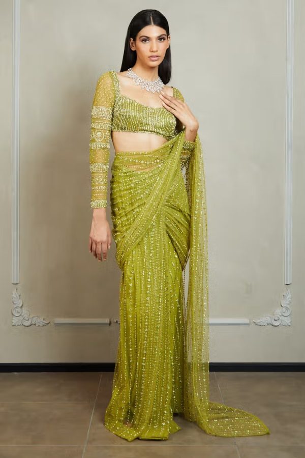attractive-green-color-fancy-sequence-work-thread-work-saree
