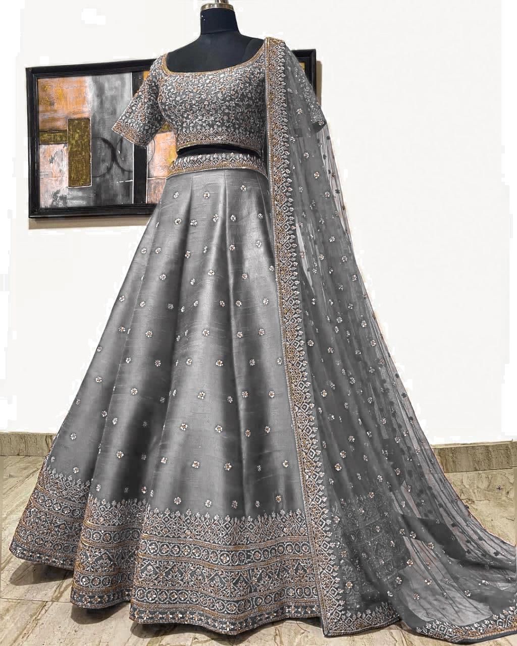 Omkar Tex's Designer Grey Lehenga Choli Set for Party, Wedding, Engagment,  Ethnic etc : Amazon.in: Fashion