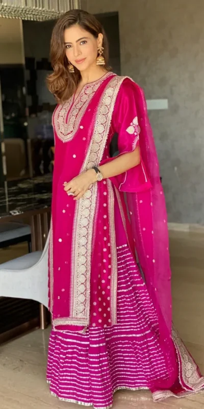 KD 1026 Pink Top : Taffeta Silk Glorious Pink Salwar Suit Work : Embroidery With Sequence Work Party, Wedding, Festive @1699/- Only | Casual Suits, Creative suits, Designer Suits, Palazzo Suits, Party Wear Suits, Salwar suit, Straight Suits