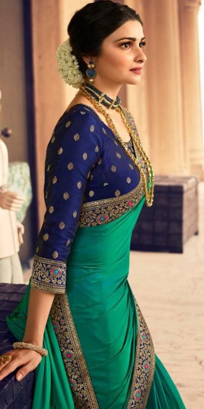 Exemplary Peacock Green Color Georgette Beautiful Jacquard Lace ...