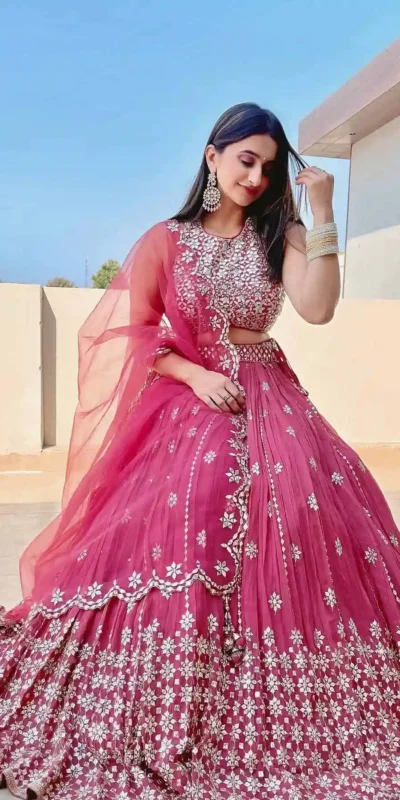 RTC 6295 Pink Lehenga : Georgette Work : Embroidery And Heavy 9mm Sequins Work Wedding Wear Pink Lehenga Wedding, Events @1999/- | Bollywood Lehenga, Creative Lehenga, Designer Lehenga, Embroidered Lehenga, Lehenga, Party Wear Lehenga