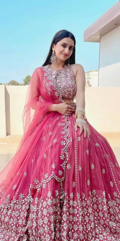 RTC 6295 Pink Lehenga : Georgette Work : Embroidery And Heavy 9mm Sequins Work Wedding Wear Pink Lehenga Wedding, Events @1999/- | Bollywood Lehenga, Creative Lehenga, Designer Lehenga, Embroidered Lehenga, Lehenga, Party Wear Lehenga