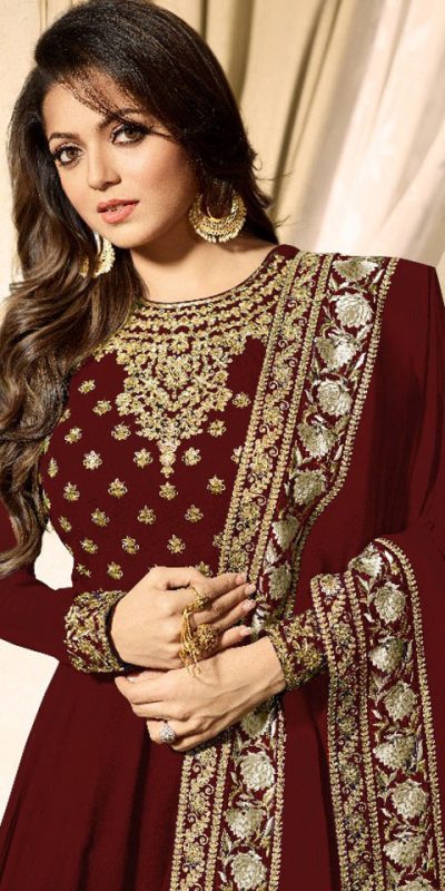 Women's Wear Stylish Red Color Heavy Fox Georgette Casual Wear Salwar Suit