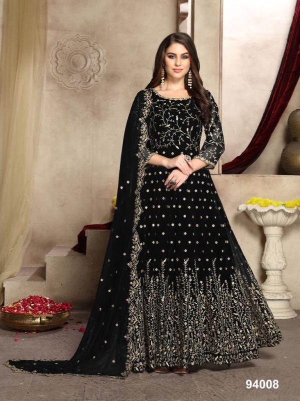 Elegant Black Color Georgette Multi Thread Zari Stich Anarkali Suit