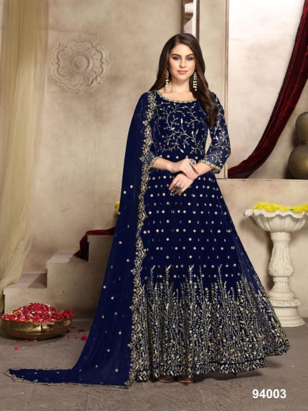 Elegant Navy Blue Color Georgette Multi Thread Zari Anarkali Suit