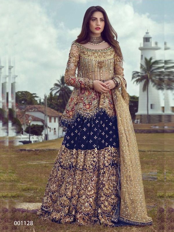 Fine Navy Blue Net Coding sequence Embroidery Lehenga Choli