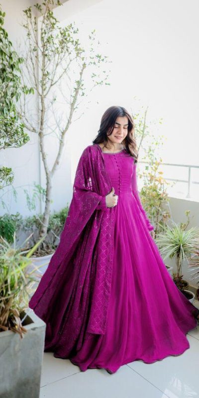 Glamorous Purple Color Georgette Embroidery Anarkali Suit