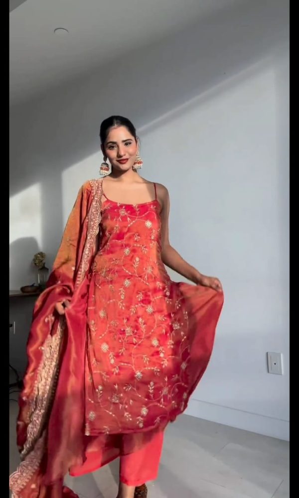 Grand Red Color Jimmy Chu Thread Sequence Work Salwar Suit