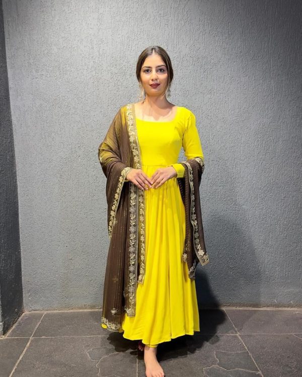 Grand Yellow Color Foix Georgette Thread Sequence Anarkali Suit