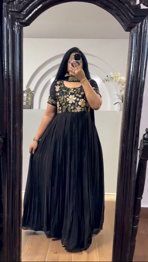 Pretty Black Color Faux Georgette Multi-Thread Work Anarkali Suit