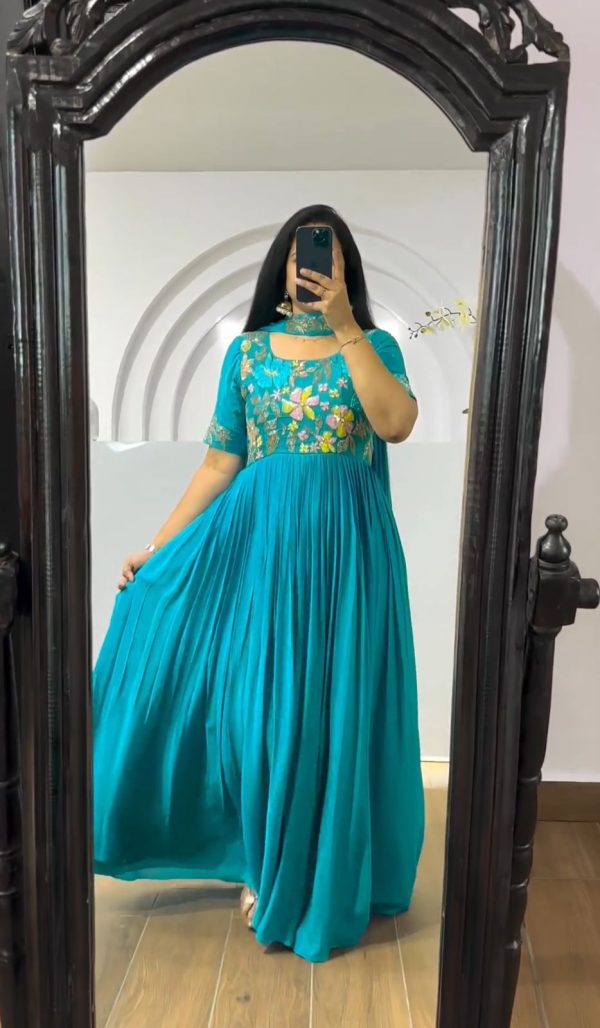 Pretty Blue Color Faux Georgette Multi-Thread Work Anarkali Suit