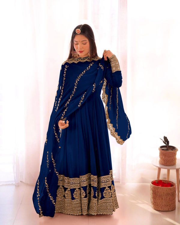 Sublime Blue Color Georgette Silk Embroidery Salwar Suit