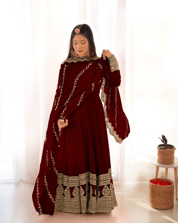 Sublime Wine Color Faux Georgette Silk Embroidery Salwar Suit