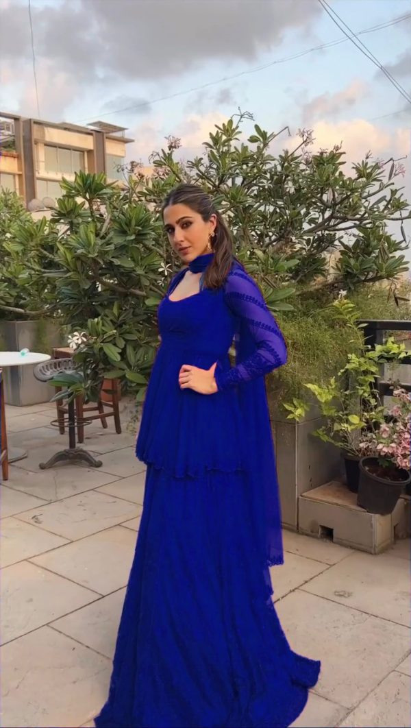 Aesthetically Blue Color Foix Georgette Embroidery Salwar Suit