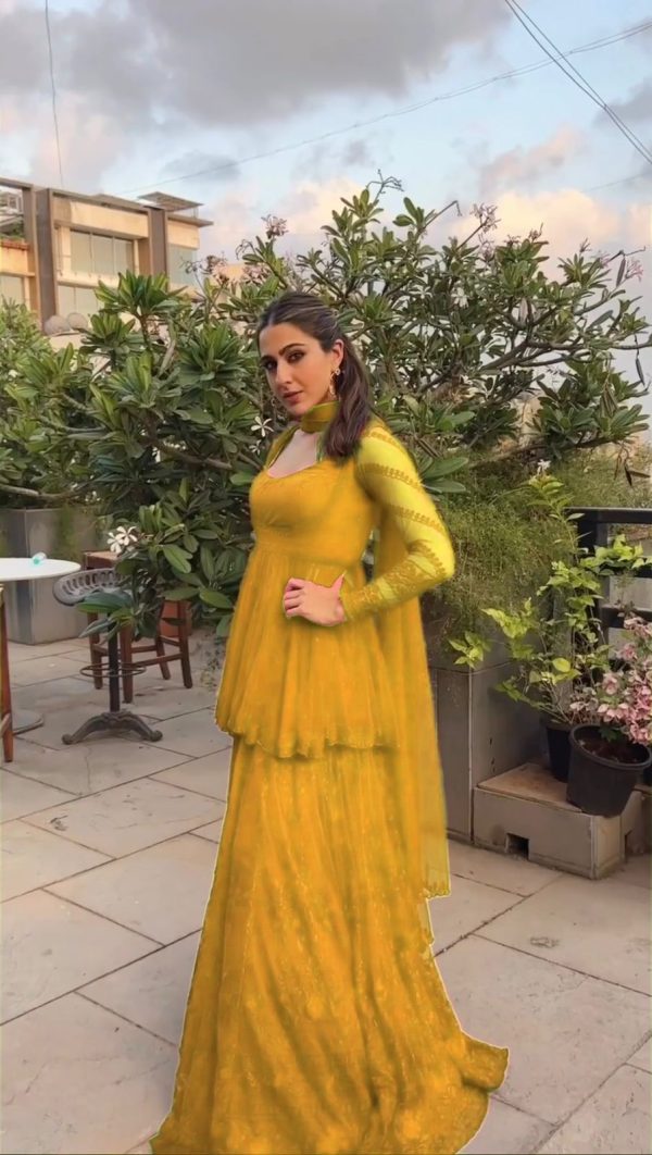 Aesthetically Yellow Color Foix Georgette Embroidery Salwar Suit