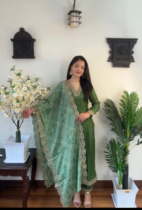 Gorgeous Green Color Rayon Embroidery Work Salwar Suit
