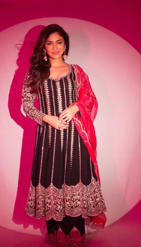 Grand Black Color Chinon Silk Embroidery Sequence Salwar Suit