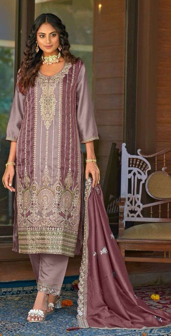 Grand Brown Vichitra Embroidery Codding Sequence Salwar Suit