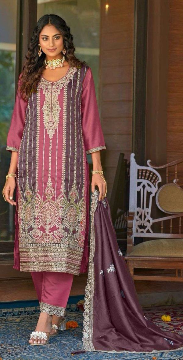 Grand Pink Vichitra Embroidery Codding Sequence Salwar Suit